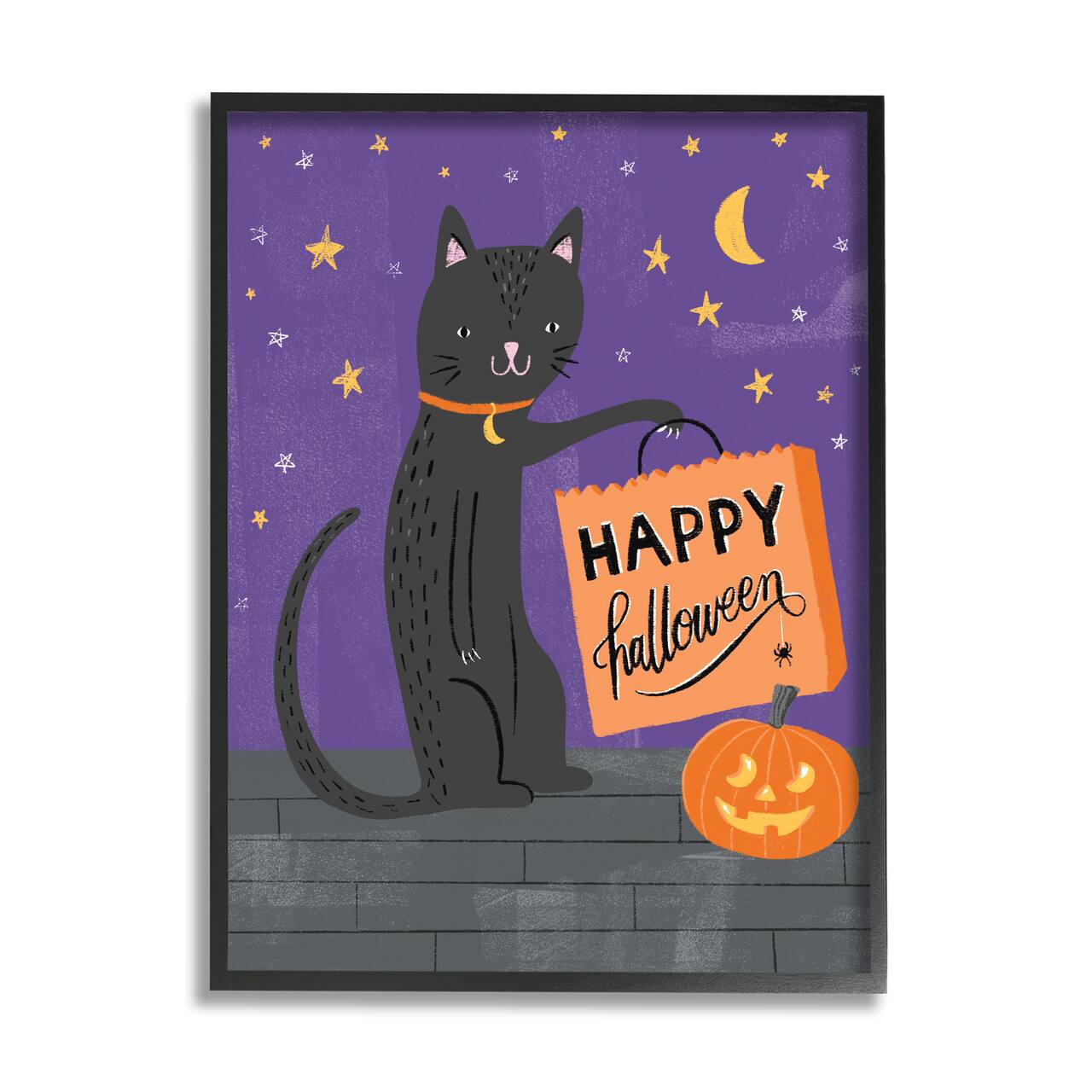 Stupell Industries Happy Halloween Black Cat Framed Giclee Art